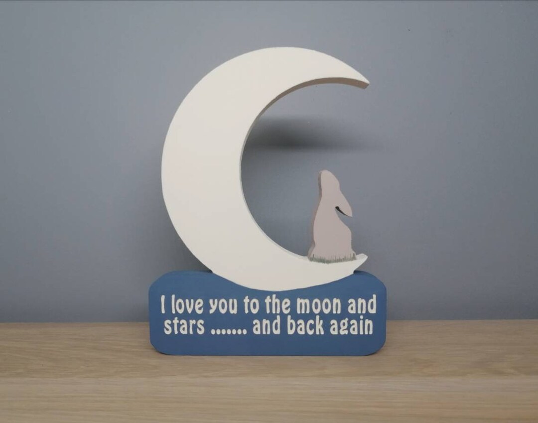 Love You to the Moon and Stars and Back Again, Hand Painted, Rabbit, Gift Ideas, Room Decoration