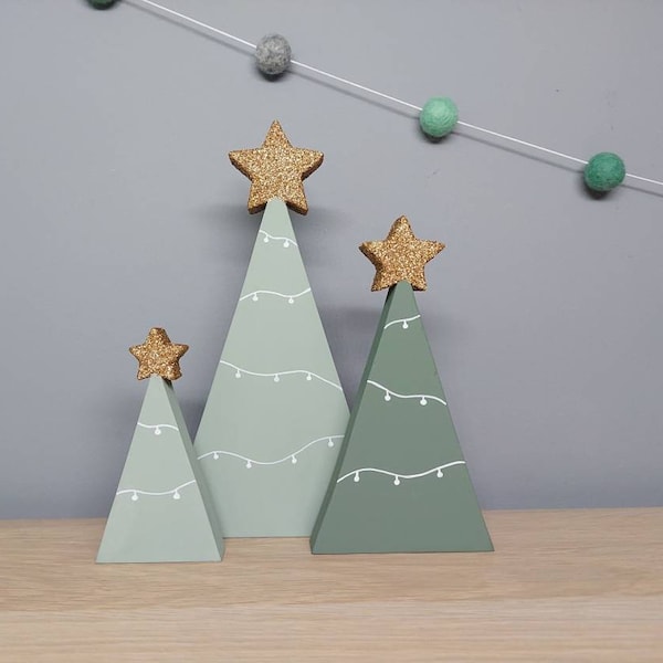 Wooden Christmas tree trio, Hand painted tree, Christmas, Gift Ideas, Room Decoration, Xmas Decoration