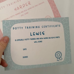 Potty reward chart, Personalised Potty Training, Childrens Keepsake, Certification