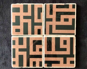Black and Copper Zen Tumbled Marble Stone Coaster Set of 4/Repurposed Wallpaper Coasters/Marble Coasters/Coaster Set/Housewarming Gift