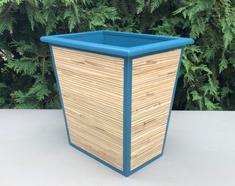 Upcycled Wood Wastebasket with Repurposed Wallpaper