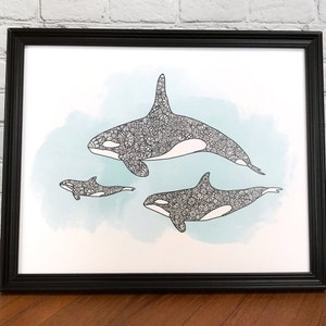 Orca Whale Print - Orca Whale Family - Art Print - Killer Whale Art - Ocean Art Print - Wall Decor - Wall Hangings - By GraceandGloriaCo