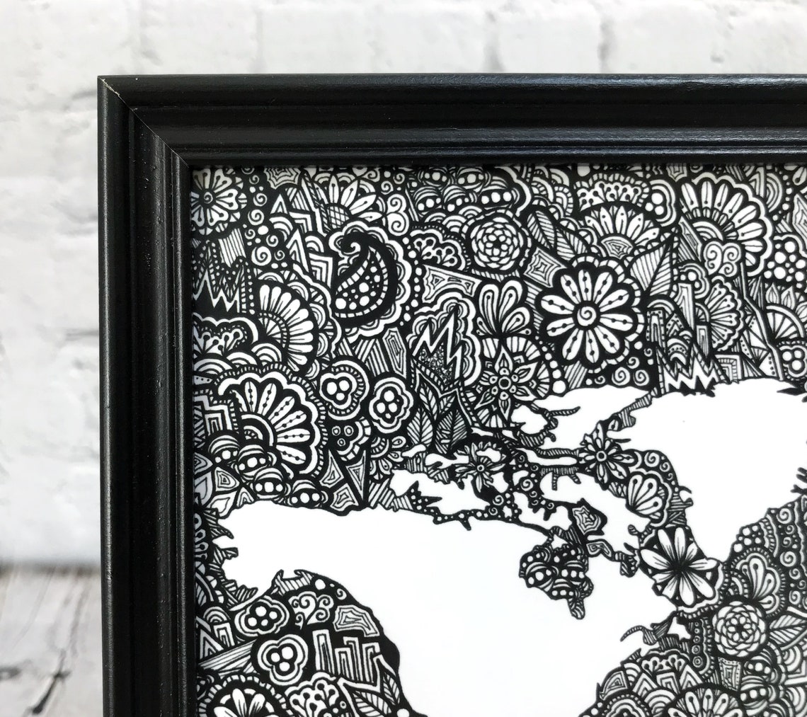 World Map Zentangle Map Art Print Map Artwork Wall - Etsy Canada