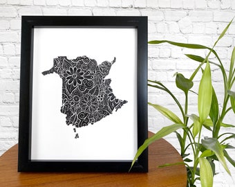 New Brunswick Chalk Zentangle - New Brunswick Art Print - Chalkboard Art - Art - Canadian Provinces - Canada Wall Decor - GraceandGloriaCo