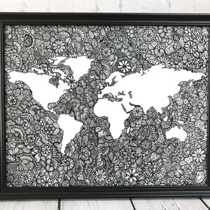 World Map - Zentangle Map - Art Print - Map Artwork - Wall Decor ...