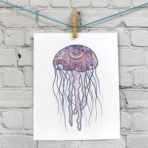 Under The Sea - Zentangle Jellyfish - Art Print - Mandala Art - Ocean Inspired - Nursery - Jellyfish Zentangle - By GraceandGloriaCo