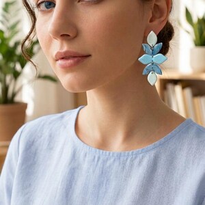 Ocean blue Polymer Clay Earrings, blua Jewelry, dangling earrings, cheap gift for her, low price gift, irregular earrings