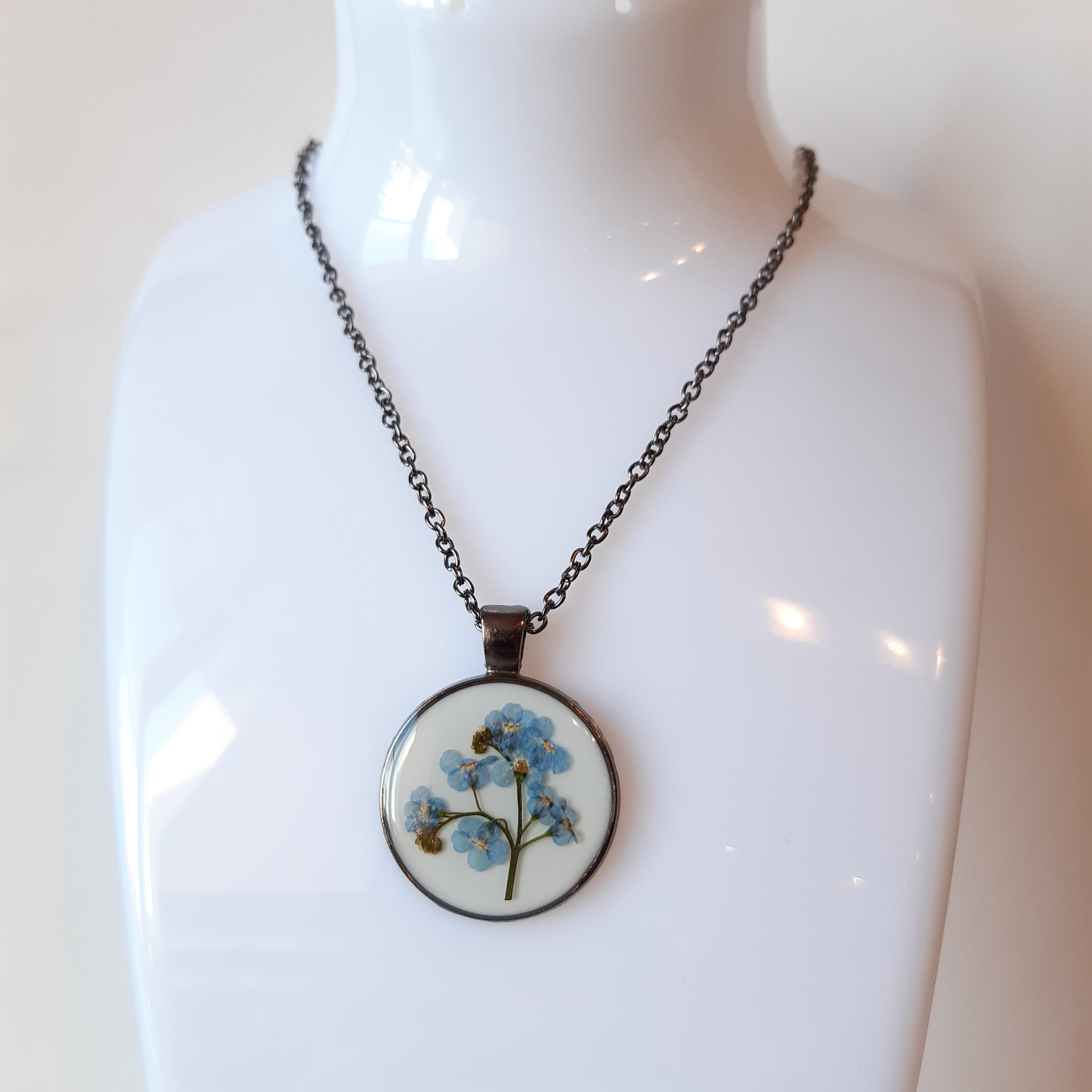 Pressed flower pendant blue pendant flower jewelry Etsy