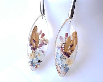 Oorbellen geperste bloem, oorbellen echte bloemenhars, botanische sieraden, sierlijk bloemencadeau voor haar,