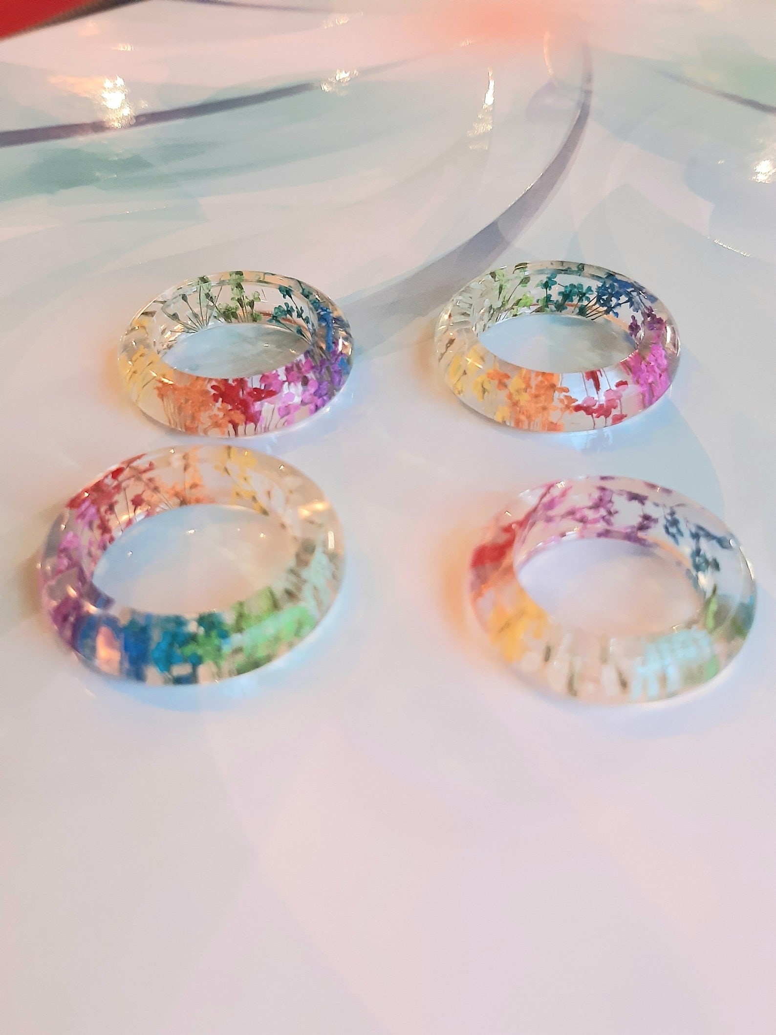 Rainbow Ring, Pressed Flower Ring, Flower Ring, Gift for Her, Summer