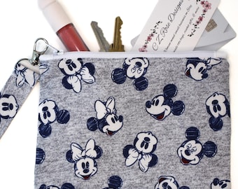 Mickey and Minnie Mouse Gray Clutch Handbag with Wristlet