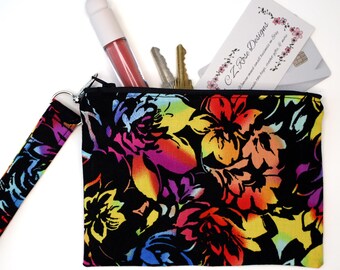 Rainbow Flowers Clutch Handbag with Wristlet