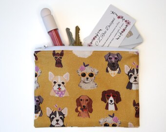Dogs in Sunglasses Clutch Handbag with Wristlet - Mustard Yellow