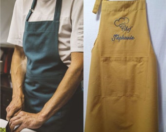 Personalized embroidered cotton kitchen apron