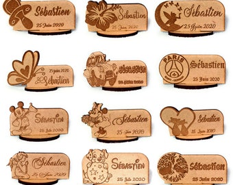 brand personalized place in wood with the drawing or character of your choice baptism communion wedding country family meal