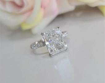 Anillo de compromiso de corte radiante de oro de 18 qt, anillo de compromiso de moissanita de 4,50 qt, anillo de promesa de anillo de diamantes cultivados en laboratorio, anillo de diamantes grande real