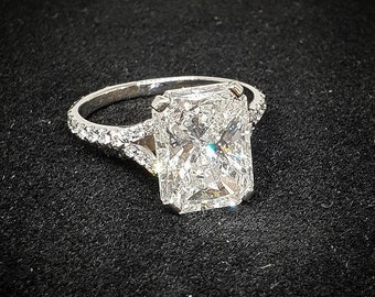 5 Carat 14K White Gold Radiant Diamond Engagement Ring, moissanite Diamond Ring,  5CT Radiant Cut Ring Band Ring gift for her