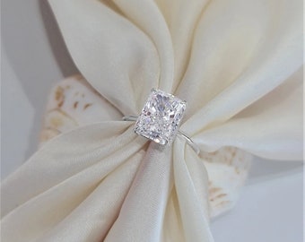 Anillo de compromiso de diamantes radiantes de oro blanco de 18 quilates de 4,50 quilates, anillo de diamantes moissanita, regalo de banda de anillo de compromiso para ella