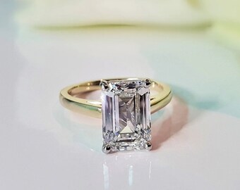 Anillo de diamantes de talla esmeralda de 4 quilates, anillo de compromiso de diamantes esmeralda de 4 quilates, anillo de compromiso de moissanita