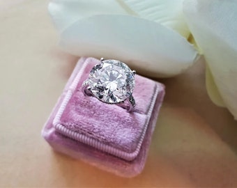 Anillo de compromiso de diamantes de moissanita de talla redonda de 10 quilates, anillo de diamantes redondo brillante de moissanita para regalo de anillo de banda de propuesta para ella