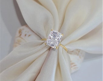 Anillo de compromiso de diamantes radiantes de oro blanco de 4,50 quilates, anillo de diamantes moissanita, regalo de banda de anillo de compromiso para ella