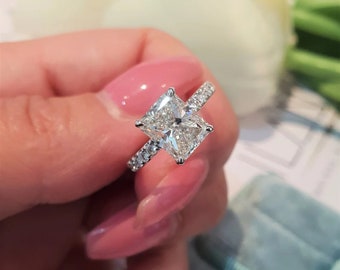 3 Carat 14K White Gold Radiant Diamond Engagement Ring - moissanite Diamond Promise Ring, Real Large Diamond Ring