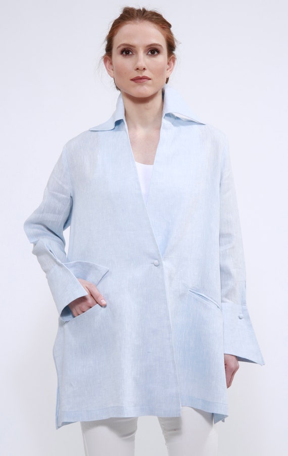 Light Blue Linen Shirt summer Shirt relaxed Fit classic Clothing