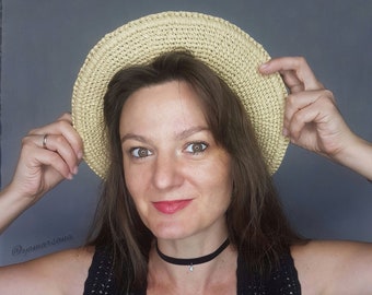 Crochet raffia hat Natural Summer sun hat  Beach hat women Panama raffia Panama natural fiber crochet hat Straw Hat Crocheted Raffia
