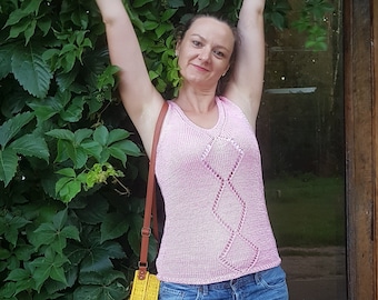 Pinkes Strickshirt aus Baumwolle und Mikrofaser Sommergestricktes Damen lässiges Tank Top