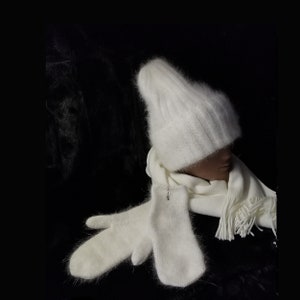 Set Angora Mütze und Handschuhe Flauschige Angora Accessoire für Frauen Farbe in Wahl Warnen Mütze und Handschuhe Winter Zubehör Frauen