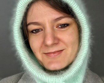 Handmade Angora Knit Hood: Warm Winter Balaclava