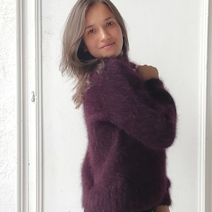 Violet  fluffy sweater Knit angora pullover Cropped sweater Fluffy vest pulover Handmade women chunky sweater Size S-M