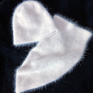 Set angora hat and snood Fluffy angora accessory for women color in choice Warn winter double sided beanie hat and scarf