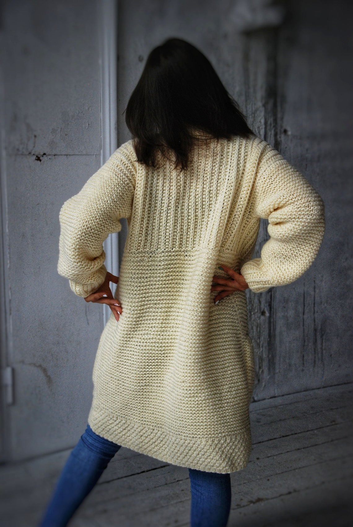 Ivory Oversize Knit Cardigan for Women Wool Cardigan Style Etsy