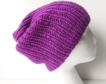 Purple Wool Knit Beanie: Warm Winter Hat