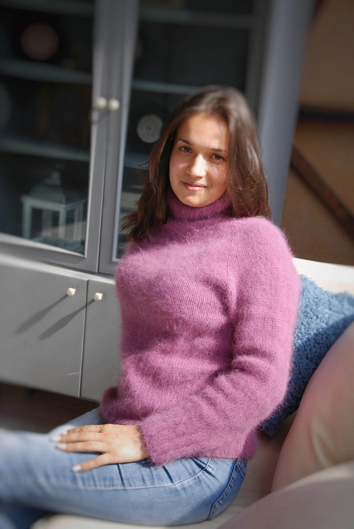 Delicate Knitted Angora Sweater Soft Fluffy Pullover Dark Pink - Etsy