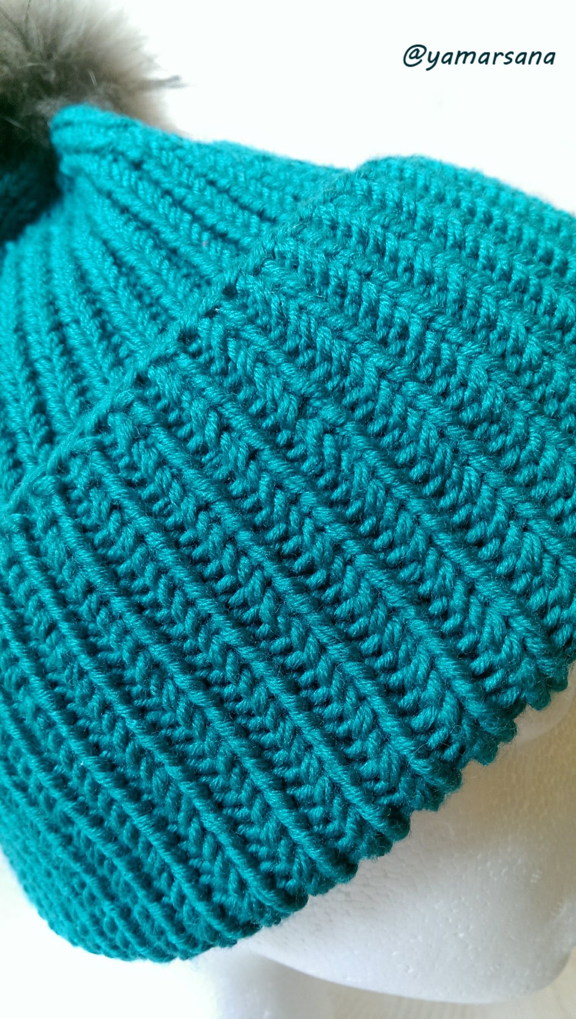 Women Knit Hat Emerald Color Hat With Pompom Warm Winter Hat Etsy