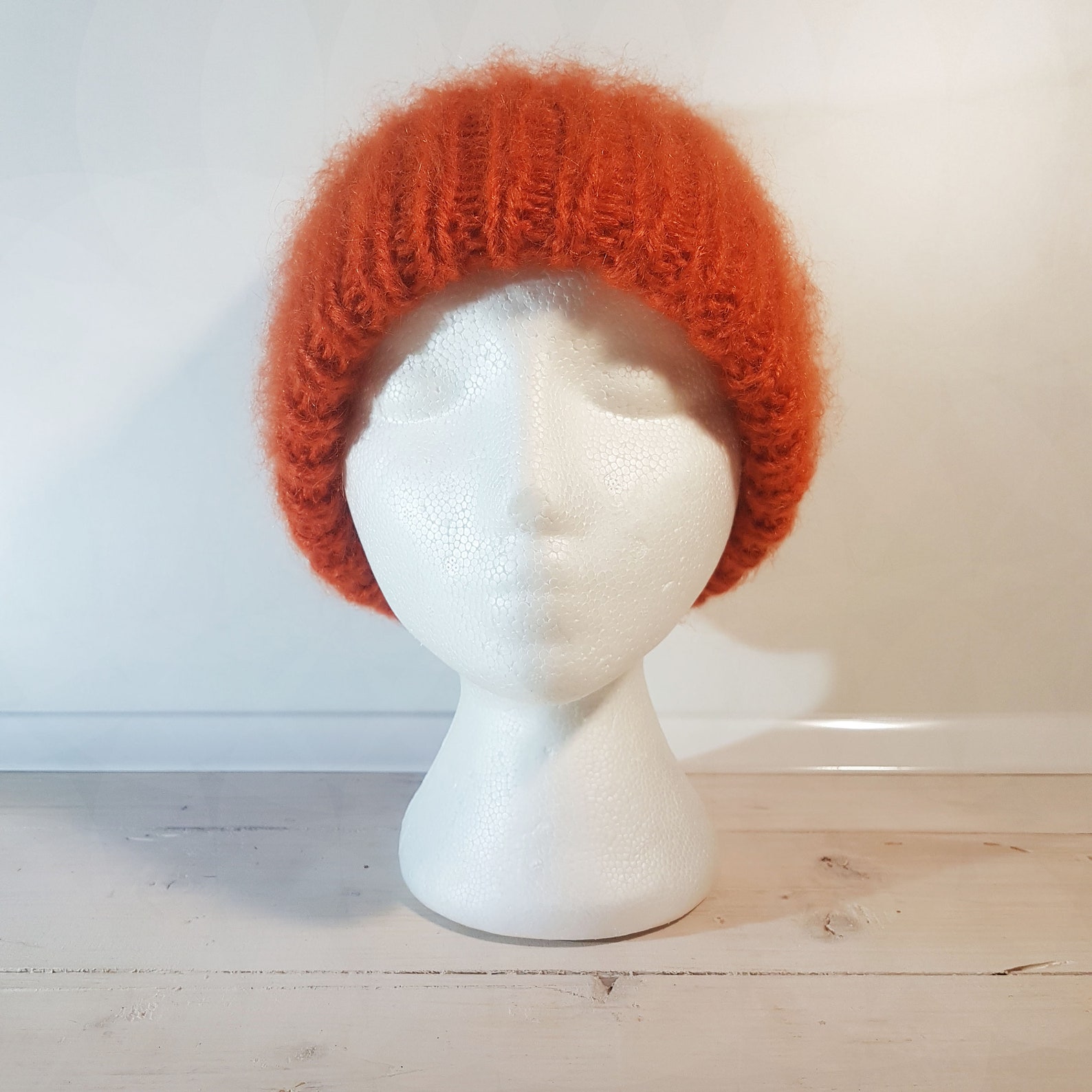 Fluffy Mohair Hat for Women Orange Fluffy Volumetric Cap Terracotta