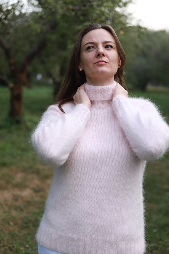 Sueter de angora rosa Color suave y esponjoso en sueter de eleccion Chaleco esponjoso pulover Mujeres hechas a mano sueter grueso Tamano S M L Etsy Espana