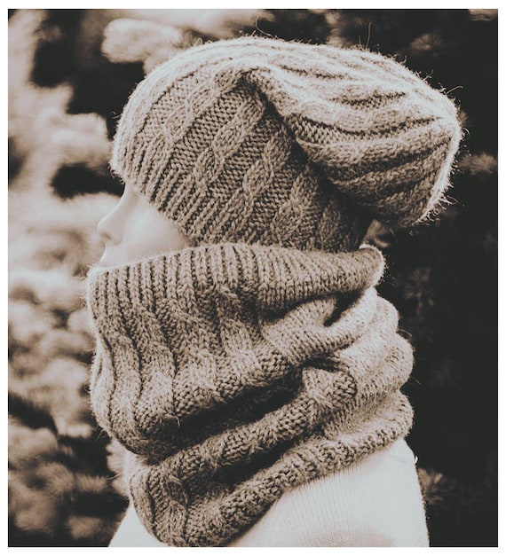 A Merino Wool Hat and Snood With an Interesting Braid Pattern, a