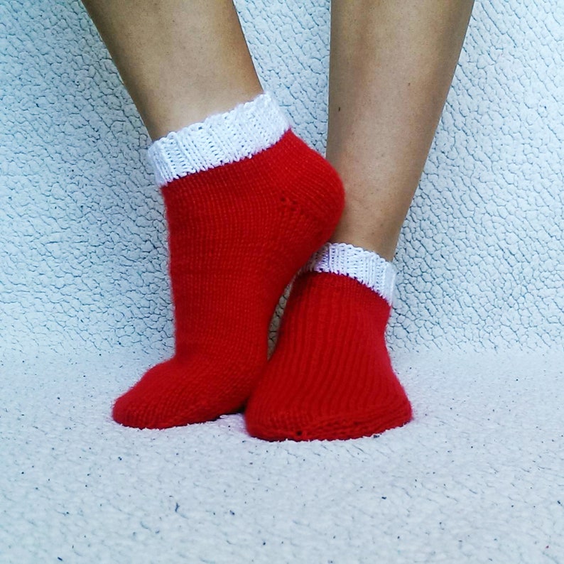 Red women knit socks Christmas color handmade socks Wool | Etsy