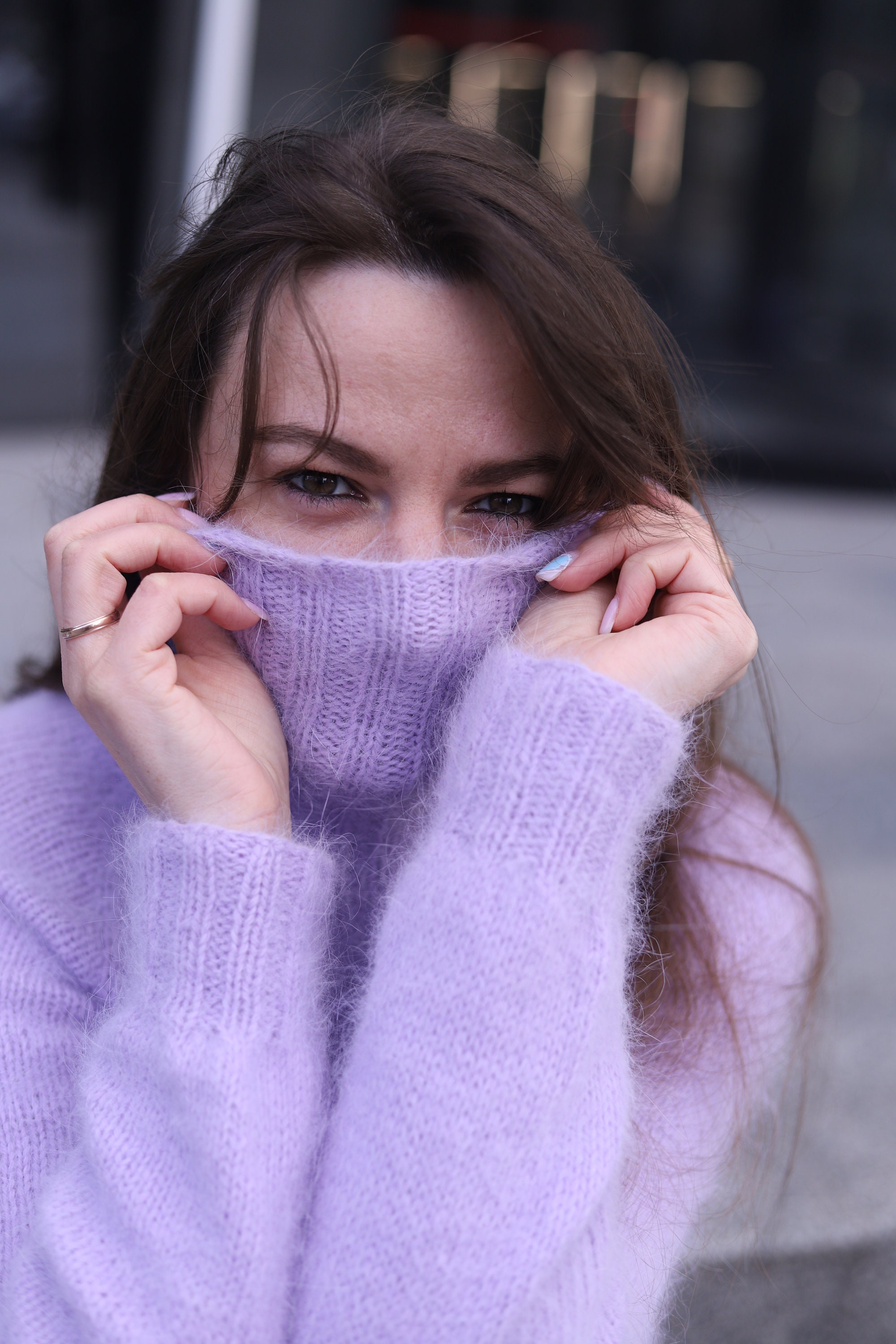 Delicate Knitted Angora Sweater Soft Fluffy Lavander Sweater Fluffy