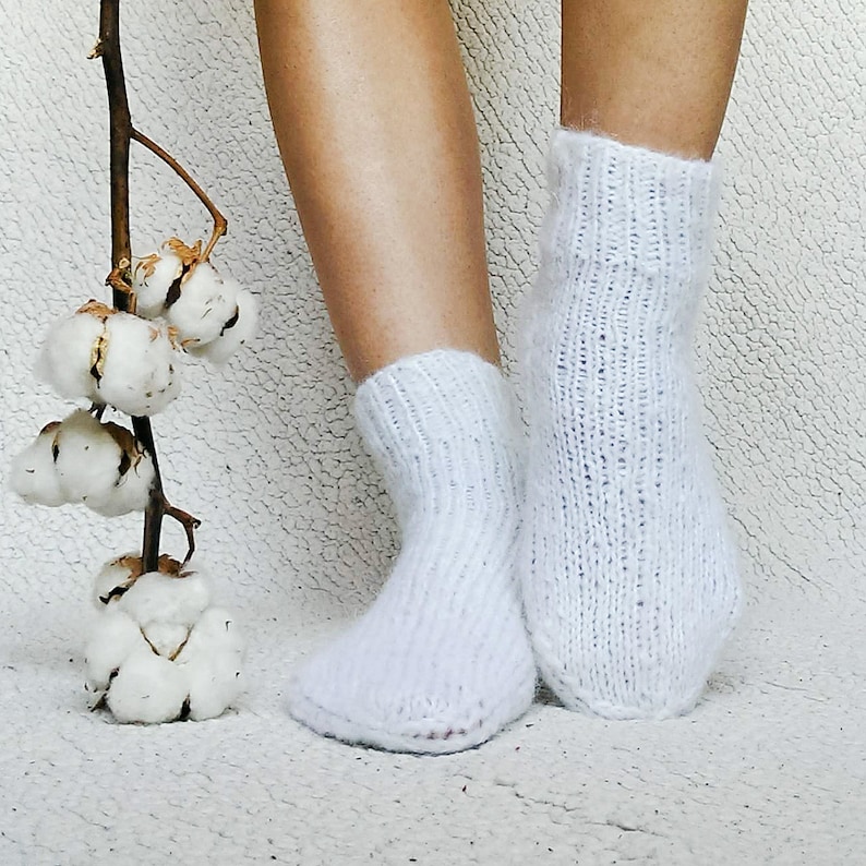 White Women Knit Socks Cozy Wool Socks Soft Alpaca Knit Socks Winter