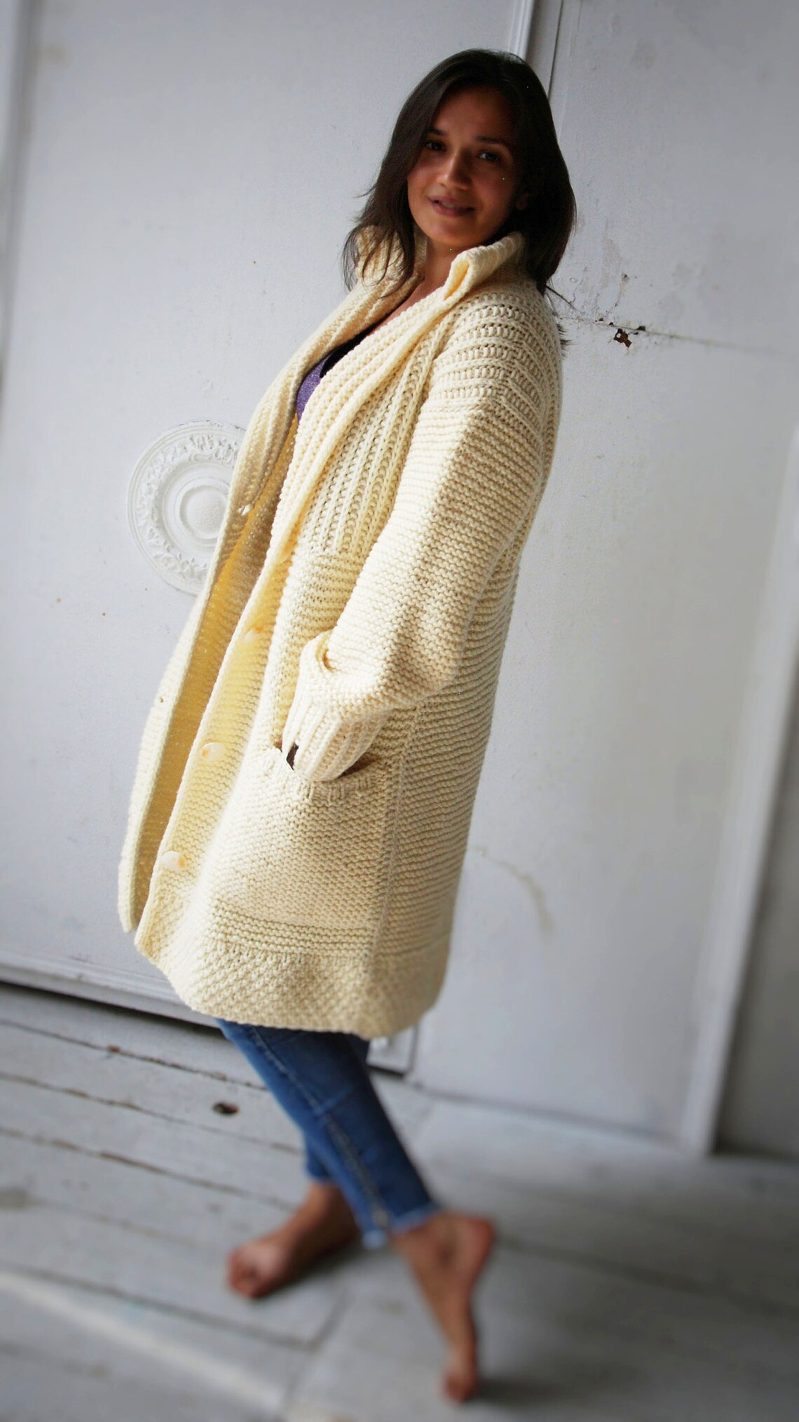 Ivory Oversize Knit Cardigan for Women Wool Cardigan Style Etsy