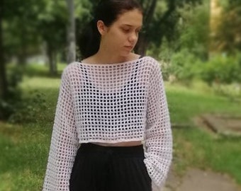 Crochet mesh top Fishnet bolero Long vesh sleeves Festival wear Color in choice