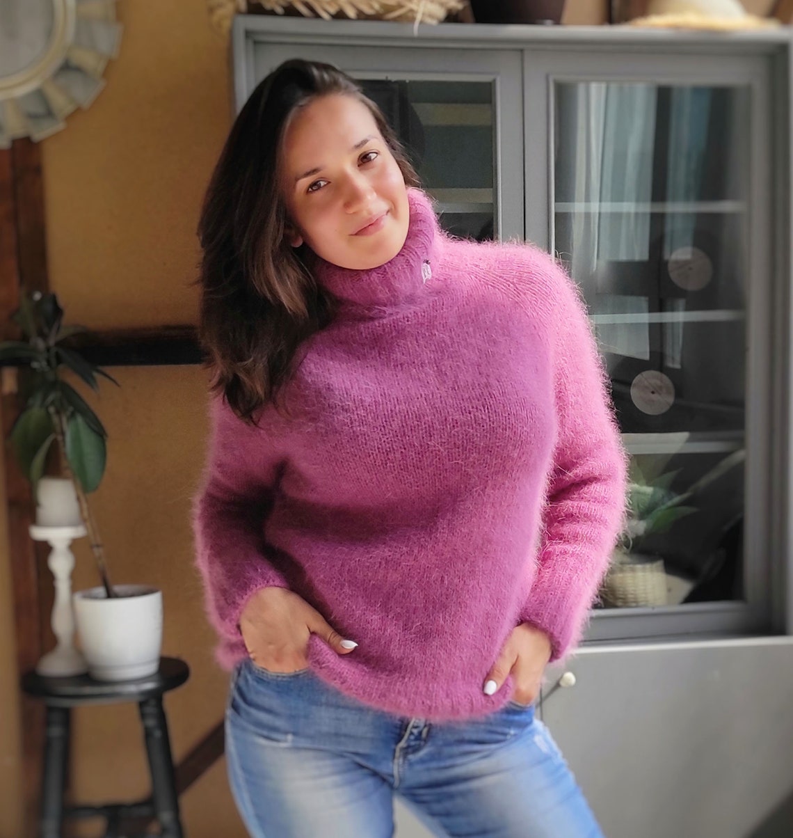 Delicate Knitted Angora Sweater Soft Fluffy Pullover Dark Pink - Etsy