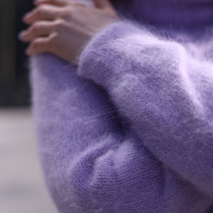 Delicate knitted angora sweater Soft fluffy lavander sweater Fluffy vest pulover Handmade women chunky sweater Size S-M-L image 9