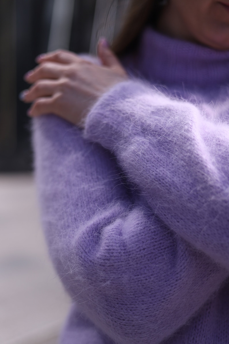 Delicate knitted angora sweater Soft fluffy lavander sweater Fluffy vest pulover Handmade women chunky sweater Size S-M-L image 9