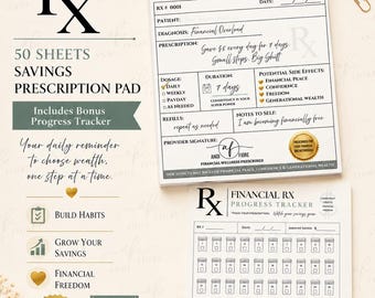 Financial RX Savings Prescription Pad | 50 Sheet Budget Planner (Savings Tracker Included)