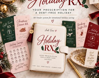 Holiday RX™ A6 Savings Binder | Holiday Budget Planner | Christmas Savings Challenge | Cash Stuffing Binder | Debt-Free Holiday